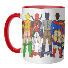 Load image into Gallery viewer, Mugs 'Superhero Butts Circular Round': Mug Colour Inner & Handle 11oz - Black