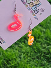 Load image into Gallery viewer, Florescent Pink Flamingo Pool Floatie Earrings
