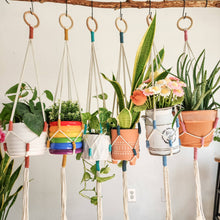 Load image into Gallery viewer, Color Block Plant Hangers, Handmade Macrame Plant Accessory: Set of 3: Mystic Combo
