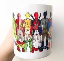 Load image into Gallery viewer, Mugs 'Superhero Butts Circular Round': Mug Colour Inner & Handle 11oz - Black