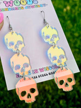 Load image into Gallery viewer, Triple Iridescent Skull Statement Earrings