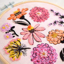 Load image into Gallery viewer, Zinnia Sampler Premium Embroidery Kit, 6 inch