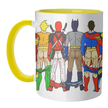 Load image into Gallery viewer, Mugs 'Superhero Butts Circular Round': Mug Colour Inner & Handle 11oz - Black