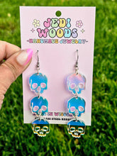 Load image into Gallery viewer, Triple Iridescent Skull Statement Earrings
