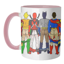 Load image into Gallery viewer, Mugs 'Superhero Butts Circular Round': Mug Colour Inner & Handle 11oz - Black