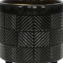 Load image into Gallery viewer, Plant Pot Set of 2 - Black Ceramic Textured Footed, 6/8 in.
