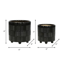 Load image into Gallery viewer, Plant Pot Set of 2 - Black Ceramic Textured Footed, 6/8 in.