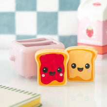 Load image into Gallery viewer, Kawaii Toast Salt and Pepper Shakers in Toaster Holder