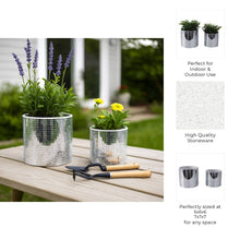 Load image into Gallery viewer, Plant Pot Set of 2 - Silver Ceramic Disco Mirror, 6/7 in.
