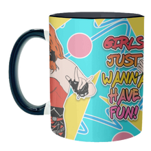 Load image into Gallery viewer, Mugs 'Girls Just Wanna Have Fun!': Mug Colour Inner &amp; Handle 11oz - Black
