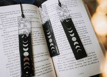 Load image into Gallery viewer, Black &amp; Silver Moon Phases Bookmark
