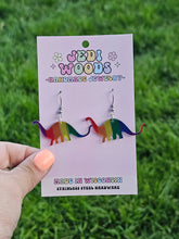 Load image into Gallery viewer, Rainbow Metallic Dinosaur Earrings

