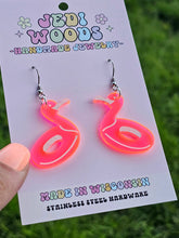 Load image into Gallery viewer, Florescent Pink Flamingo Pool Floatie Earrings
