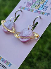 Load image into Gallery viewer, Fuchsia and Gold Galaxy Planet Earrings - Gauge Friendly
