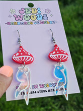 Load image into Gallery viewer, Mushroom Lady Earrings with Red and Irredescent Acrylic
