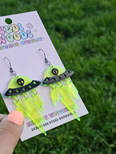 Load image into Gallery viewer, Green and Black Alien Invasion Spaceship Earrings
