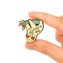 Load image into Gallery viewer, Hang in There Upside Down Sloth Enamel Pin, father's day
