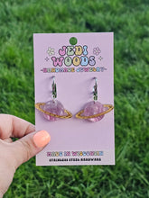 Load image into Gallery viewer, Fuchsia and Gold Galaxy Planet Earrings - Gauge Friendly

