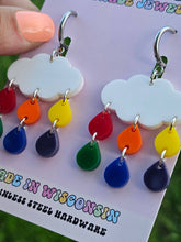Load image into Gallery viewer, Rainbow Raindrop Cloud Earrings with Double Rain Drops
