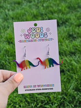 Load image into Gallery viewer, Rainbow Metallic Dinosaur Earrings
