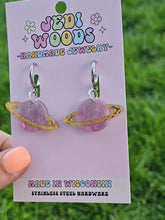 Load image into Gallery viewer, Fuchsia and Gold Galaxy Planet Earrings - Gauge Friendly
