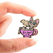 Load image into Gallery viewer, Kit-Tea (Sphynx Cat) Enamel Pin, father's day gift, cat mom
