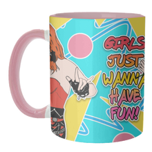Load image into Gallery viewer, Mugs 'Girls Just Wanna Have Fun!': Mug Colour Inner &amp; Handle 11oz - Black
