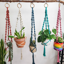 Load image into Gallery viewer, Macrame Disco Ball Plant Hanger, Handmade Boho Home Décor: All 5 Colors (1 each)
