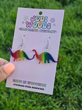 Load image into Gallery viewer, Rainbow Metallic Dinosaur Earrings
