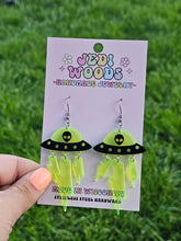 Load image into Gallery viewer, Green and Black Alien Invasion Spaceship Earrings
