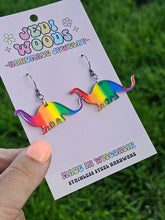Load image into Gallery viewer, Rainbow Metallic Dinosaur Earrings
