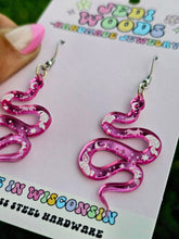 Load image into Gallery viewer, Pink Mirror Witchy Snake Earrings
