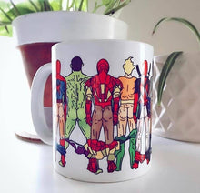 Load image into Gallery viewer, Mugs 'Superhero Butts Circular Round': Mug Colour Inner &amp; Handle 11oz - Black
