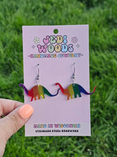 Load image into Gallery viewer, Rainbow Metallic Dinosaur Earrings
