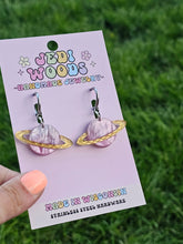 Load image into Gallery viewer, Fuchsia and Gold Galaxy Planet Earrings - Gauge Friendly
