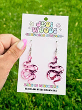 Load image into Gallery viewer, Pink Mirror Witchy Snake Earrings
