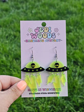 Load image into Gallery viewer, Green and Black Alien Invasion Spaceship Earrings
