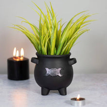 Load image into Gallery viewer, Gothic Triple Moon Cauldron Terracotta Plant Pot
