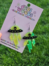 Load image into Gallery viewer, Green and Black Alien Invasion Spaceship Earrings
