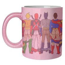 Load image into Gallery viewer, Mugs 'Superhero Butts Circular Round': Mug Colour Inner &amp; Handle 11oz - Black
