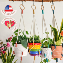 Load image into Gallery viewer, Color Block Plant Hangers, Handmade Macrame Plant Accessory: Set of 3: Mystic Combo
