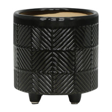 Load image into Gallery viewer, Plant Pot Set of 2 - Black Ceramic Textured Footed, 6/8 in.
