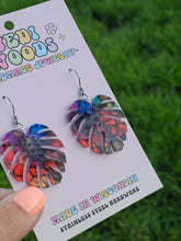 Load image into Gallery viewer, Acrylic Rainbow Monstera Earring Dangles
