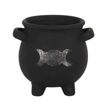 Load image into Gallery viewer, Gothic Triple Moon Cauldron Terracotta Plant Pot
