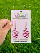 Load image into Gallery viewer, Pink Mirror Witchy Snake Earrings
