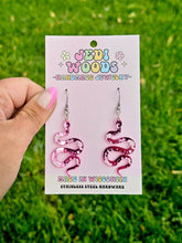 Load image into Gallery viewer, Pink Mirror Witchy Snake Earrings
