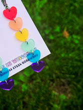 Load image into Gallery viewer, Rainbow Heart Drop Earrings with Gauge Friendly Hardware: Stainless Steel Huggies
