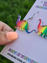 Load image into Gallery viewer, Rainbow Metallic Dinosaur Earrings

