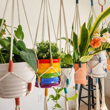Load image into Gallery viewer, Color Block Plant Hangers, Handmade Macrame Plant Accessory: Set of 3: Mystic Combo
