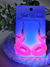 Load image into Gallery viewer, Florescent Pink Flamingo Pool Floatie Earrings
